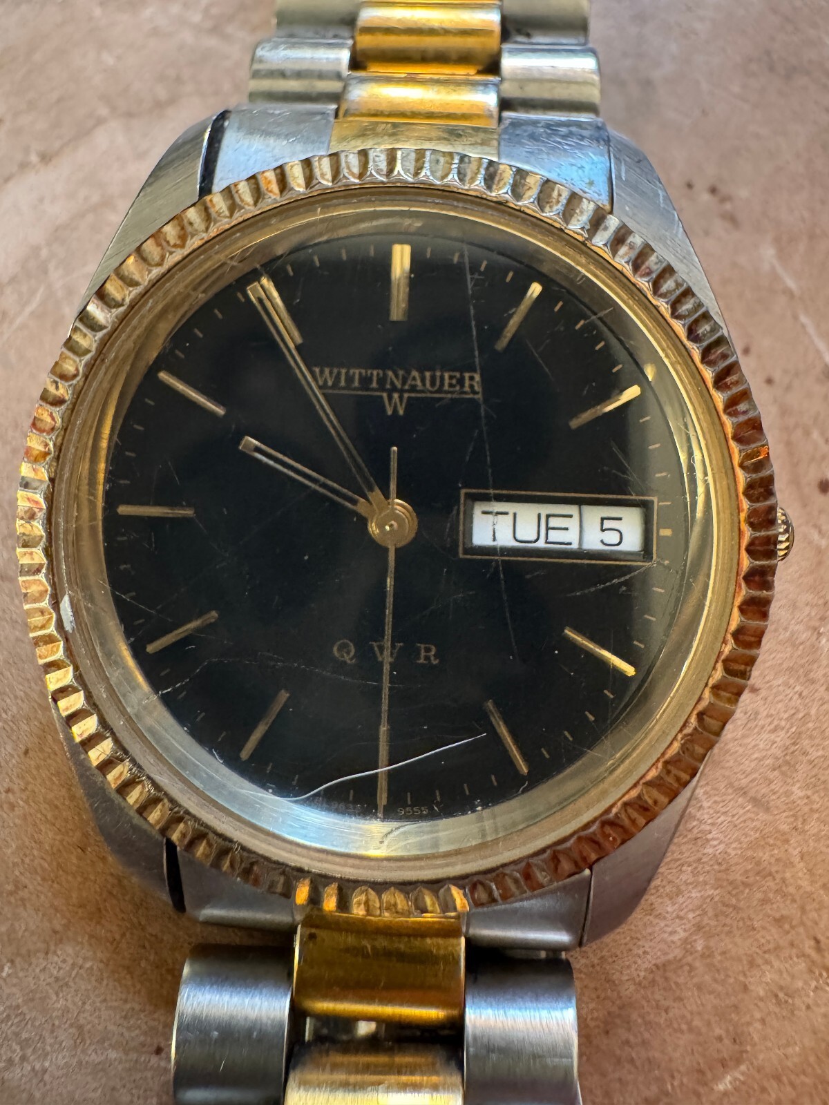 Vintage Wittnauer QWR Quartz Day/Date Men's Watch – Two Tone – As Is Vintage Wittnauer QWR Quartz Day/Date Men's Watch – Two Tone – As Is