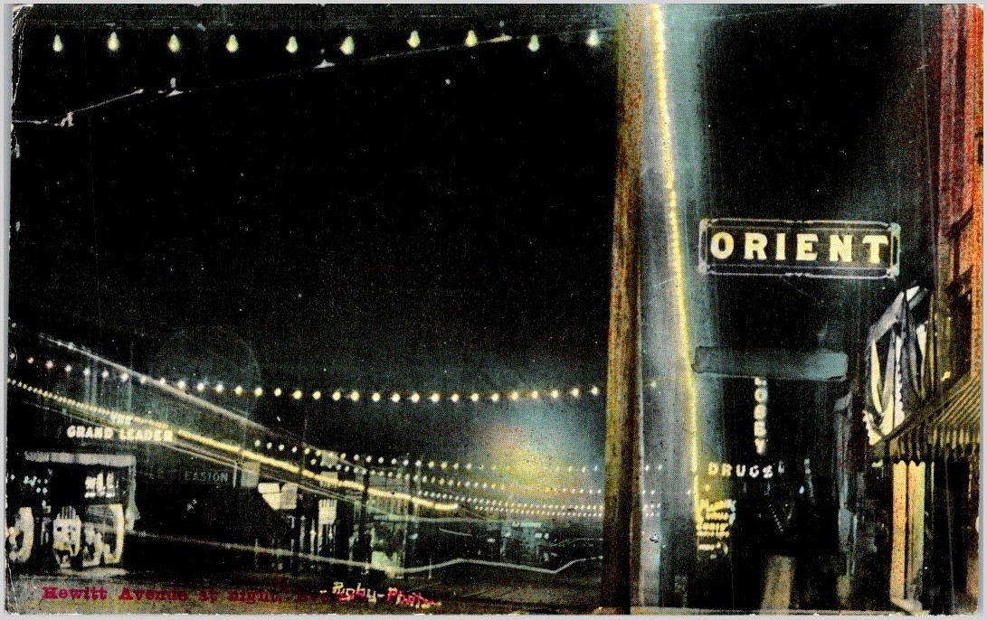 Everett Snohomish WA Hewitt Ave Night Postcard c1910s ORIENT Sign Grand Leader Everett Snohomish WA Hewitt Ave Night Postcard c1910s ORIENT Sign Grand Leader
