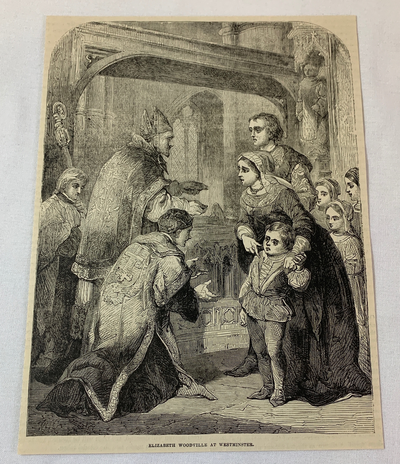 1877 magazine engraving ~ ELIZABETH WOODVILLE AT WESTMINSTER