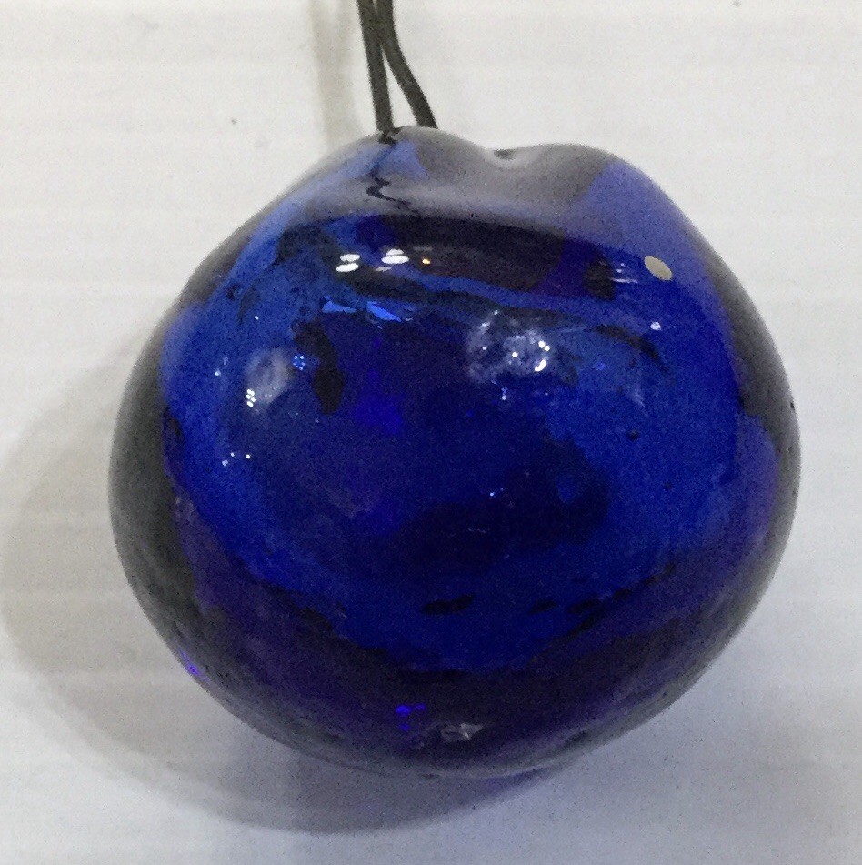 Vtg Post-WWII Ryukyu Glass Ornament Okinawa Japan Cobalt Blue Recycled Wire Stem