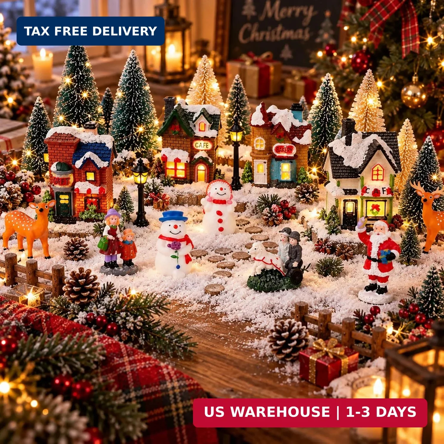 31 Piece Lighted Christmas Village Set with Houses Figurines Decor 31 Piece Lighted Christmas Village Set with Houses Figurines Decor