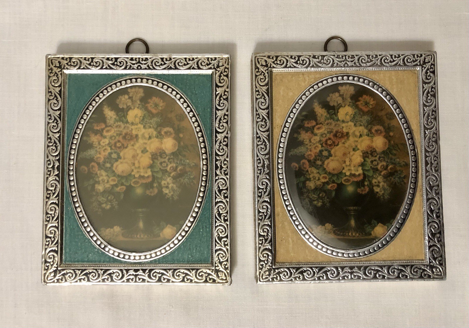 Set of 2 Italian Ornate Metal Rectangular Frame Floral Art Wall Decor Set of 2 Italian Ornate Metal Rectangular Frame Floral Art Wall Decor