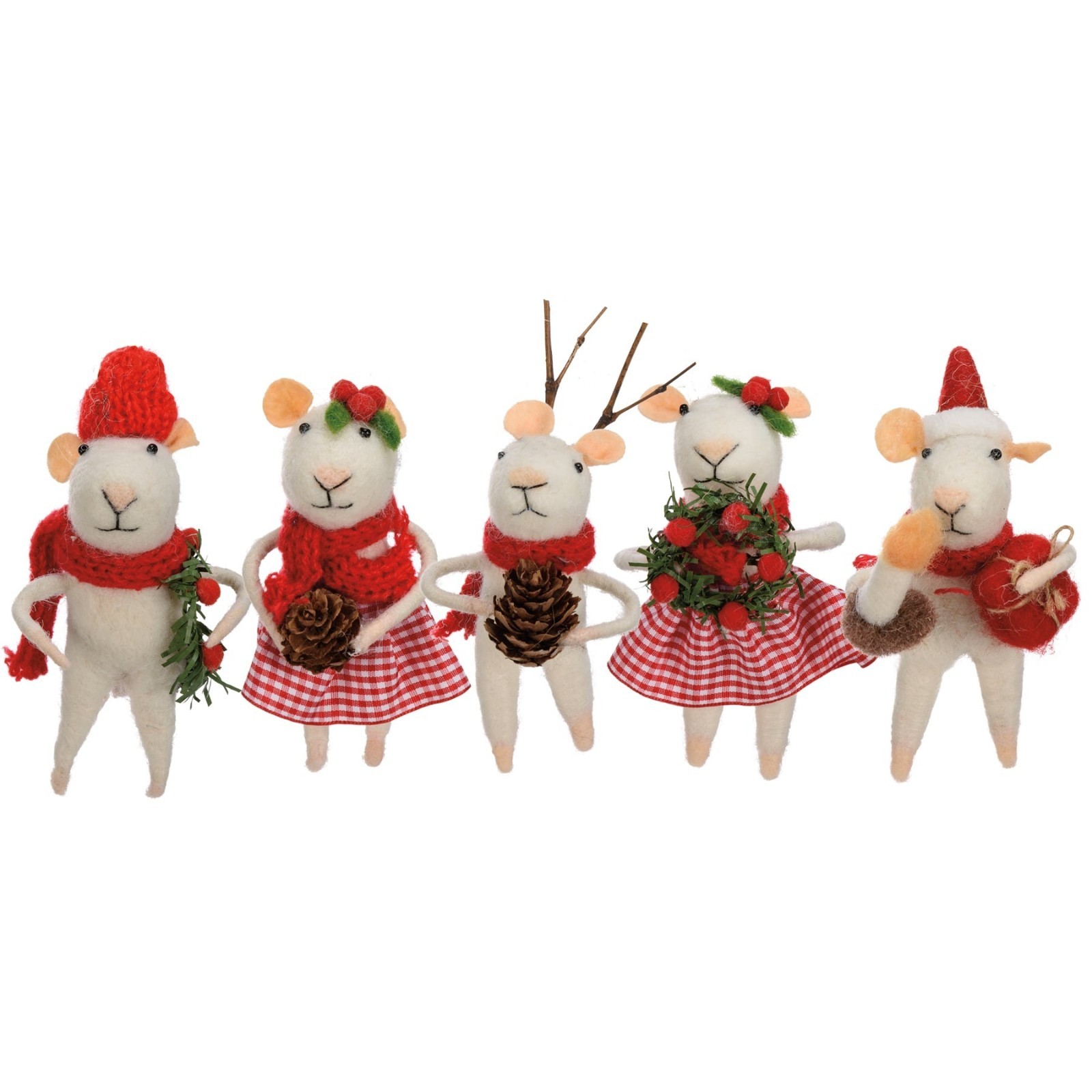 Primitives by Kathy Set of 5 Felt Christmas Mice 451328