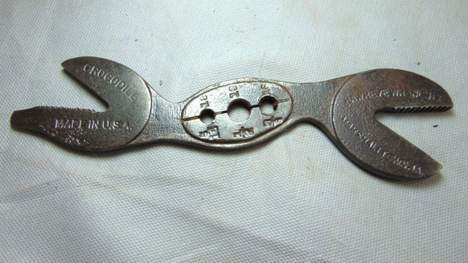Antique Double Side HAWKEYE Alligator Wrench & Thread Gage • VINTAGE Tools ☆USA