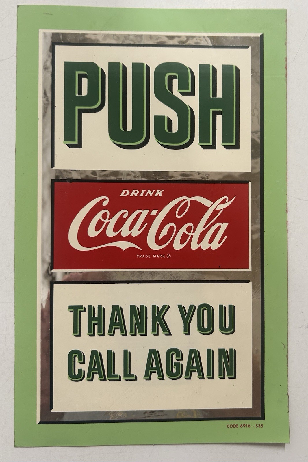Vintage 1960’s Original Coca-Cola Door Push Decal w Pull & Glass on Reverse NOS Vintage 1960’s Original Coca-Cola Door Push Decal w Pull & Glass on Reverse NOS