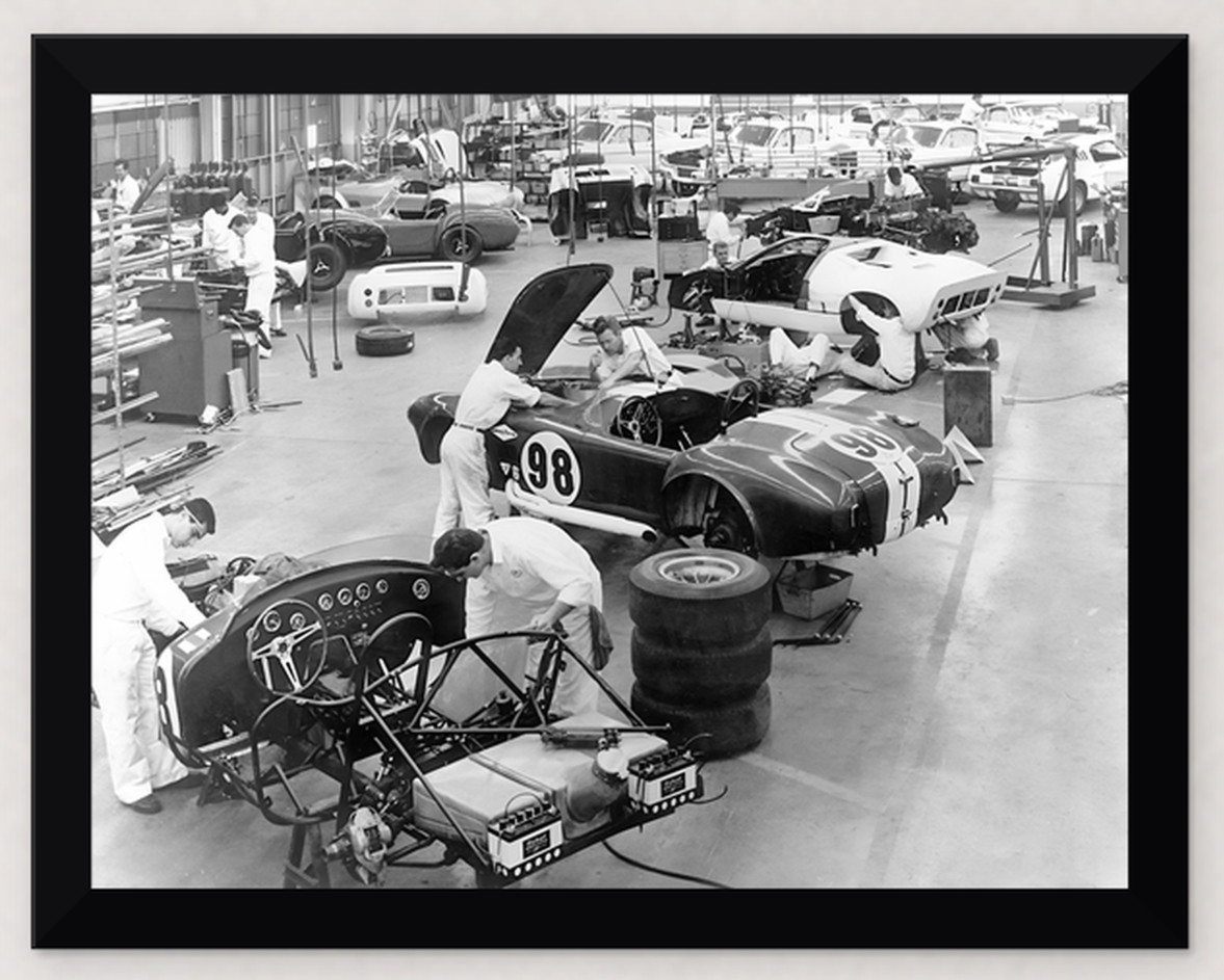 12X9.5 FRAMED 1965 SHELBY FACTORY COBRA GT350 GT40 FACTORY REPRODUCTION PRINT
