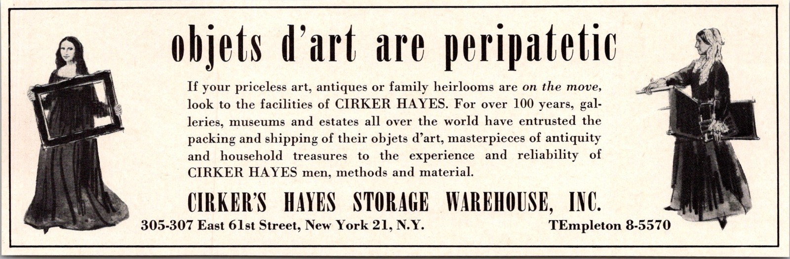 Cirker\'s Hayes Storage Warehouse Inc 305-307 East 61St St NY NY 1968 Ad 4AK8-1