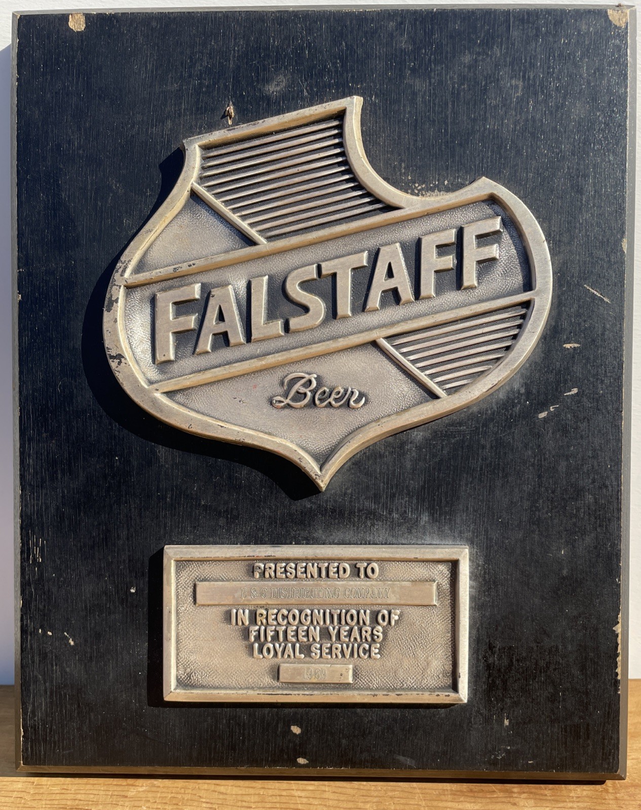 1969 Falstaff Beer 15 Years Loyal Service Presentation Plaque 8 X 10 Inches