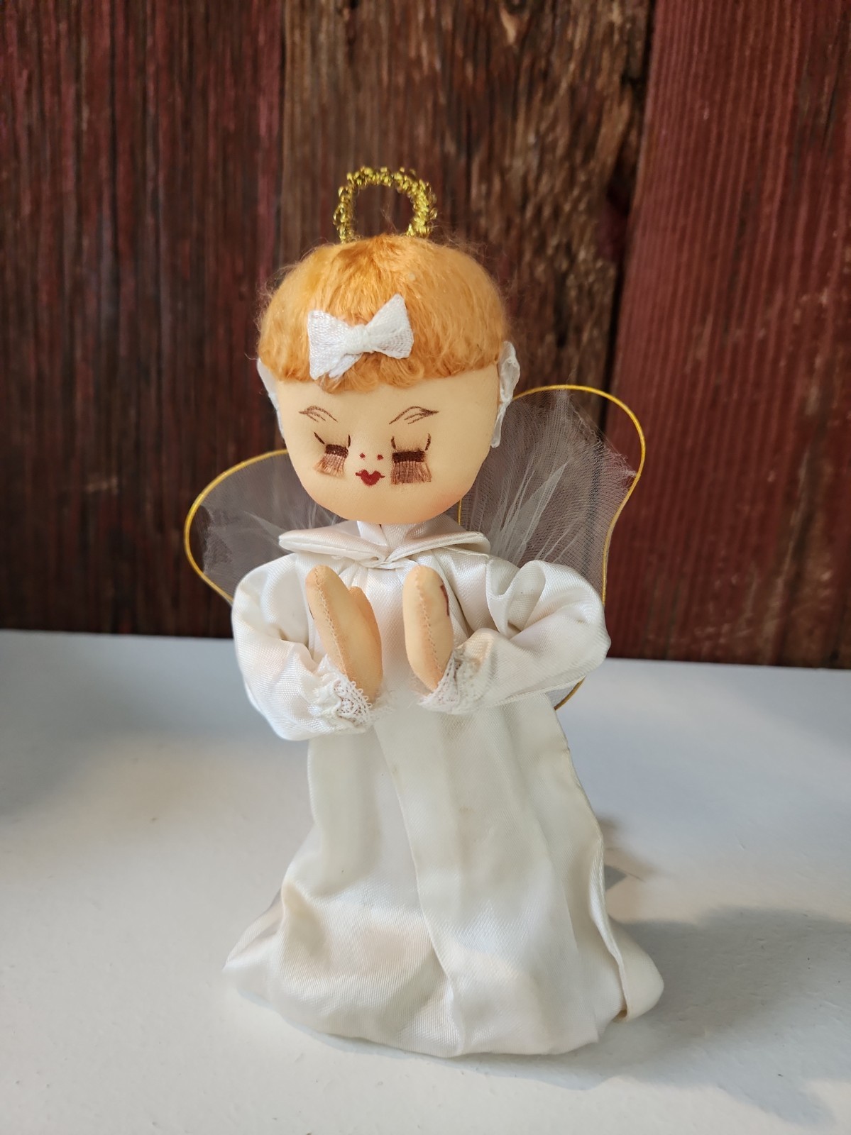 Vtg 1960s Angel, Fabric,Gold Wings, Halo MCM Holiday, Christmas, 