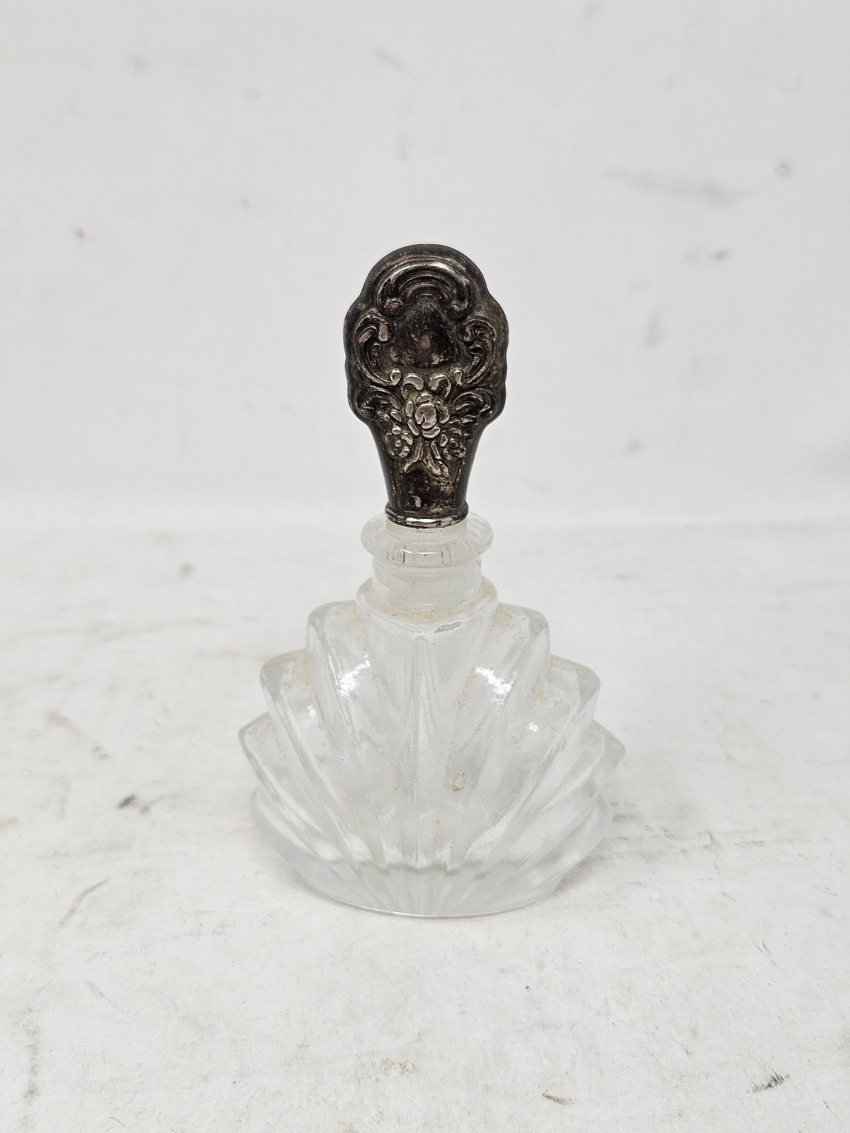 Antique Silver & Crystal Flower Shape Perfume Bottle