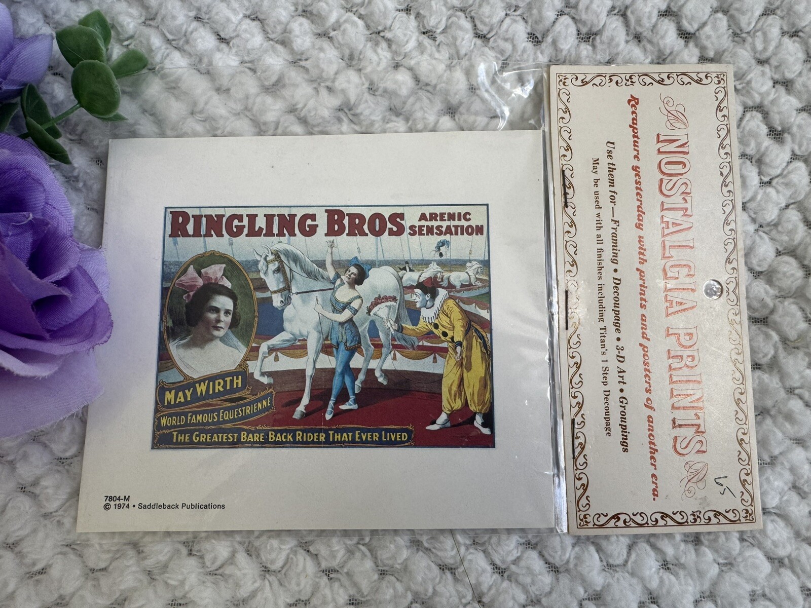 Vintage 1974 Ringling Bros. Circus Print-May Wirth Bareback Rider-Saddleback