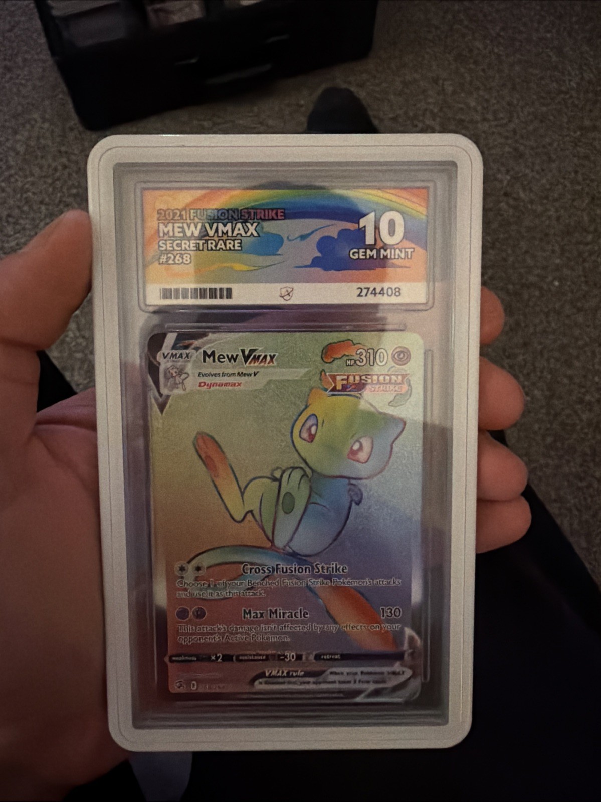 Mew VMAX 268/264 Swsh08: Fusion Strike Rainbow Ace 10 Perfect Subgrades Mew VMAX 268/264 Swsh08: Fusion Strike Rainbow Ace 10 Perfect Subgrades