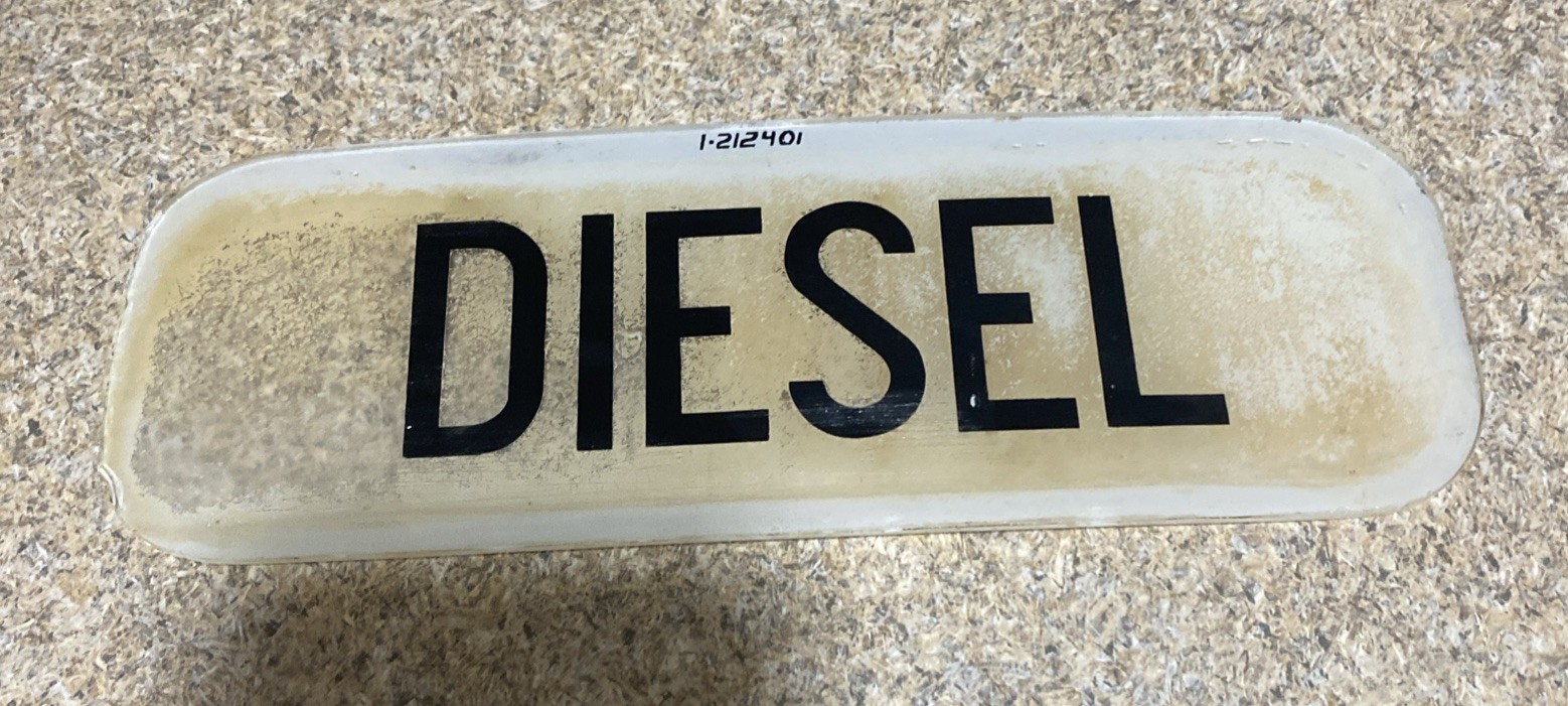 Gas Pump Ad Glass Original Curved DIESEL Globe Sign Oil Can 1950s VTG 10x3.5 Gas Pump Ad Glass Original Curved DIESEL Globe Sign Oil Can 1950s VTG 10x3.5
