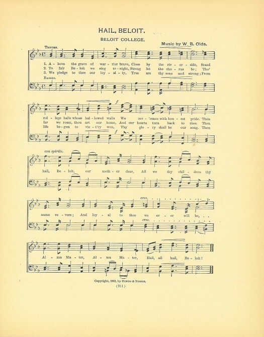 BELOIT COLLEGE Antique Song Sheet c 1906 