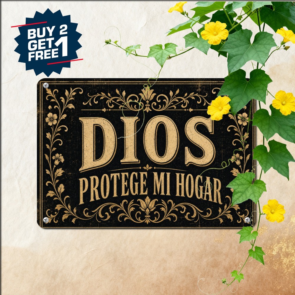 Dios Protege Este Hogar Sign Spanish Religious Blessing Tin Metal Wall Plaque