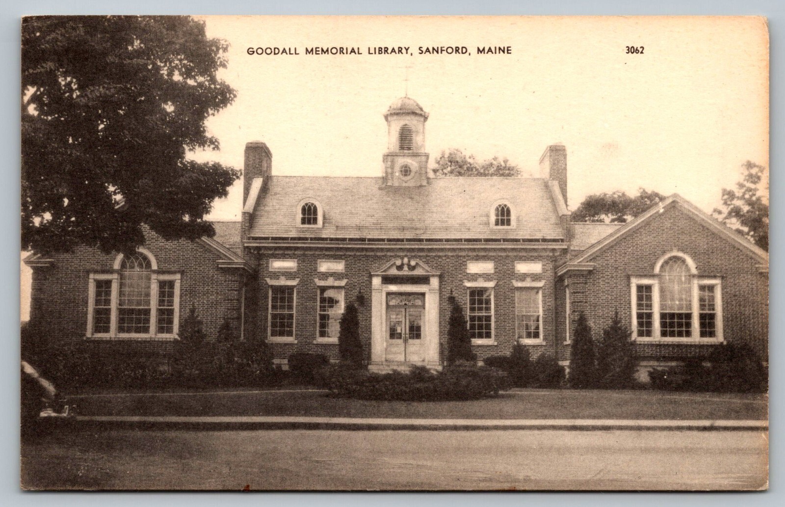 Postcard Goodall Memorial Library Sanford Maine ME Exterior View American Art