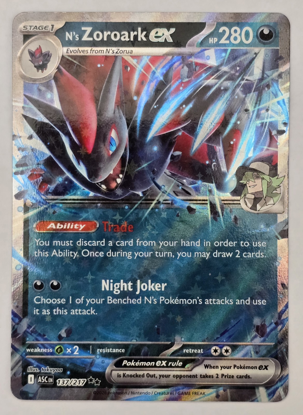 N\'s Zoroark ex - Double Rare Pokemon ME: Ascended Heroes 137/217 NM Holo