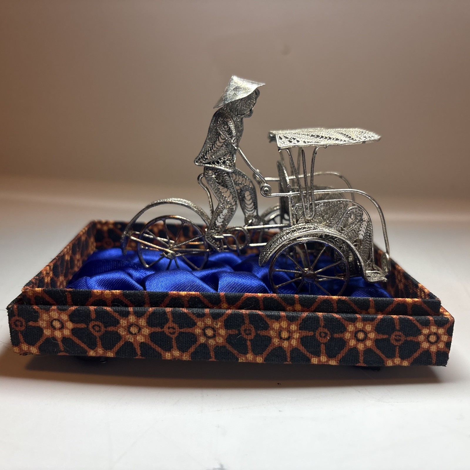 Vtg  Fine Artisan Bike & Figure in Display Box NICKEL