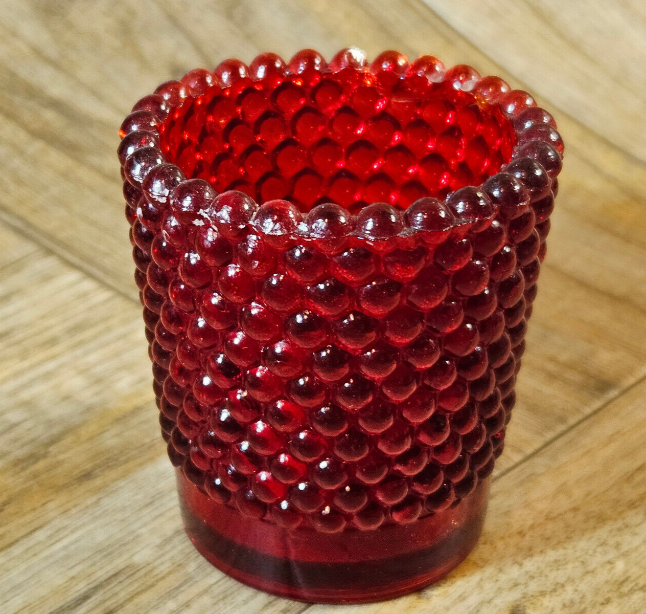 Vtg Red Glass Hobnail Votive Candle Toothpick Holder 2.5\
