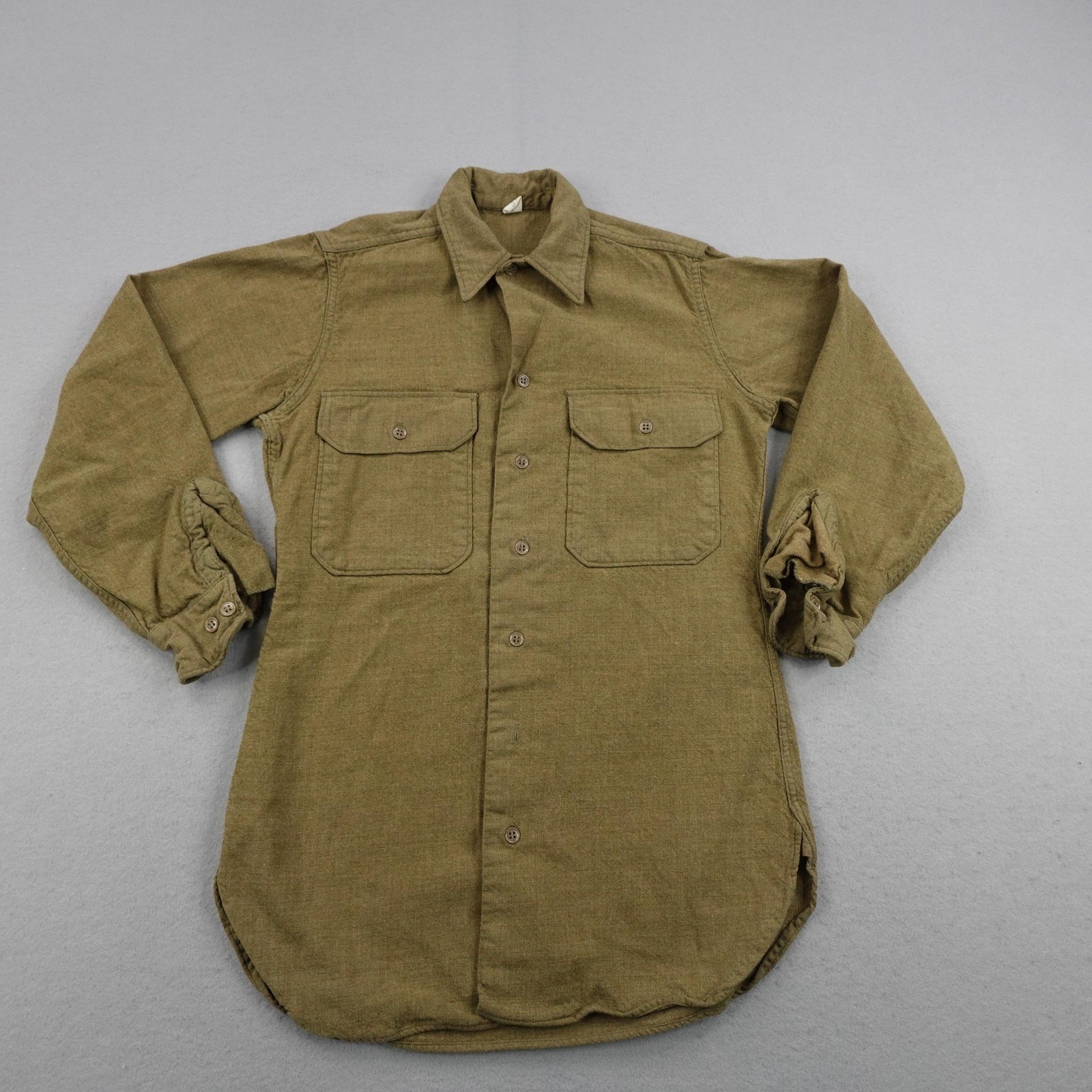 Vintage US Army Shirt Small 14 32 Brown Wool Field WW2 WWII 40s 1940s USGI