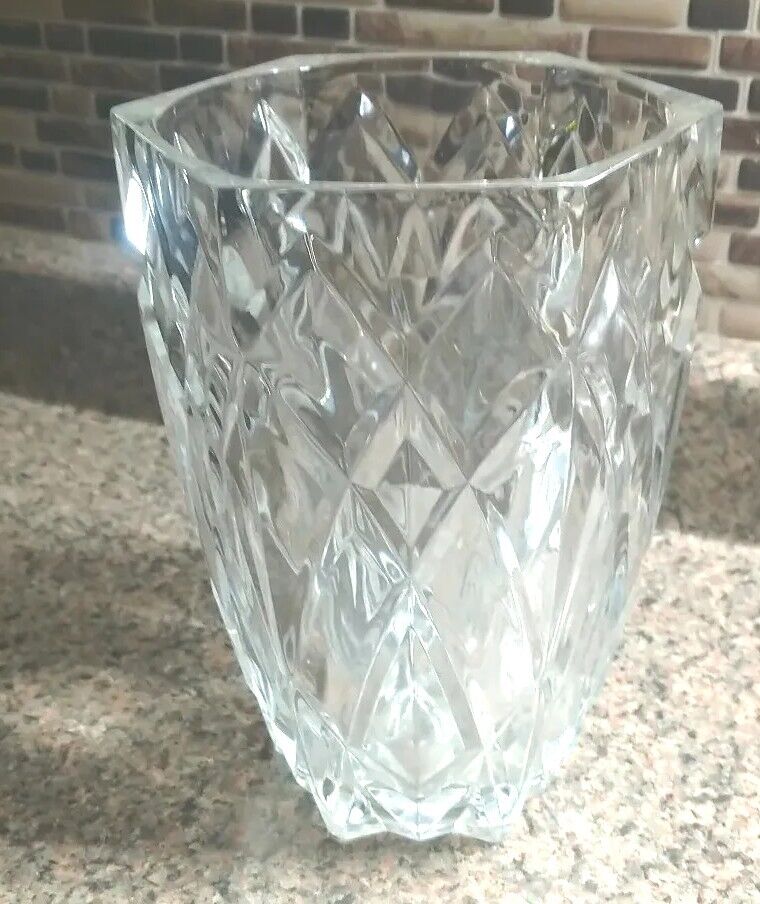 Vintage Heavy Clear Crystal Large Vase 