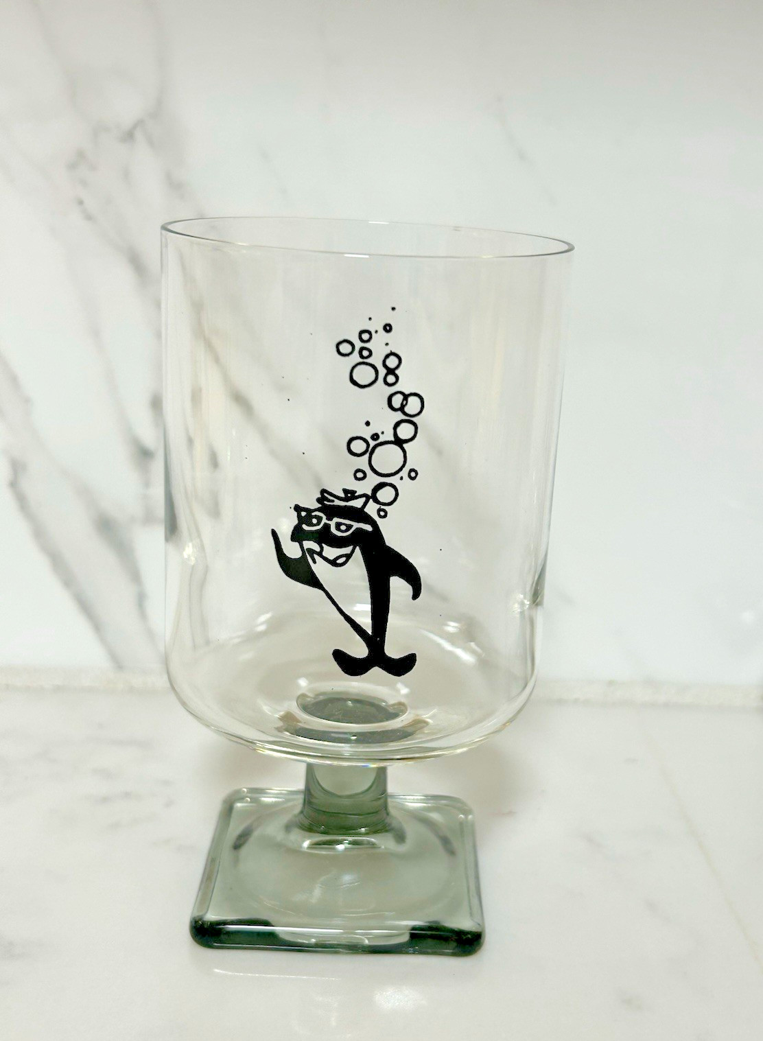 Vintage StarKist Charlie Tuna Square Base Pedestal Glasses: Set of 4: 1970s Vintage StarKist Charlie Tuna Square Base Pedestal Glasses: Set of 4: 1970s