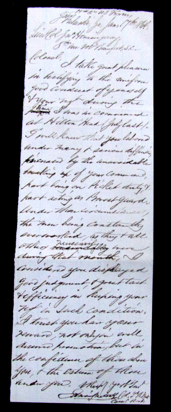 CIVIL WAR FORT PULASKI GEORGIA 1864 LETTER RHODE ISLAND COLONEL LETTER CIVIL WAR FORT PULASKI GEORGIA 1864 LETTER RHODE ISLAND COLONEL LETTER