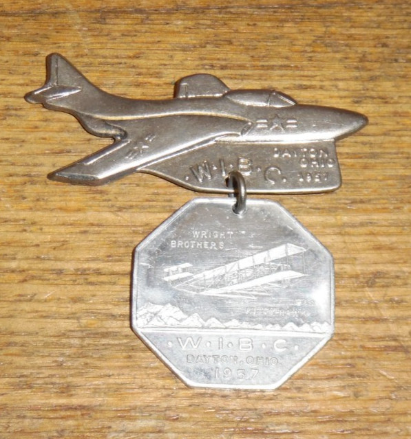 1957 W.I.B.C. Womens Int Bowling Congress Tournament Dayton Ohio Airplane Brooch 1957 W.I.B.C. Womens Int Bowling Congress Tournament Dayton Ohio Airplane Brooch