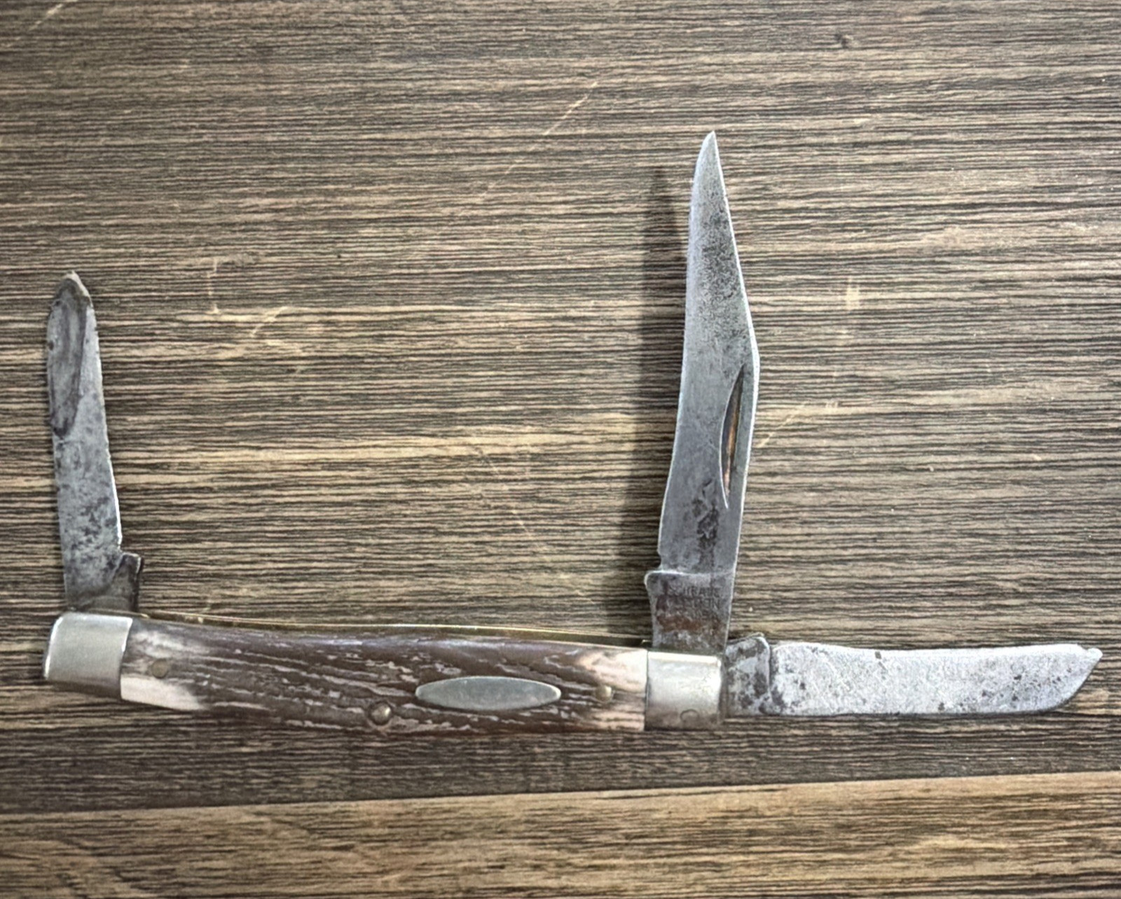Vintage Schrade Walden 832 Stockman 3 Blades NY USA Use Wear 50s One Tip Chipped