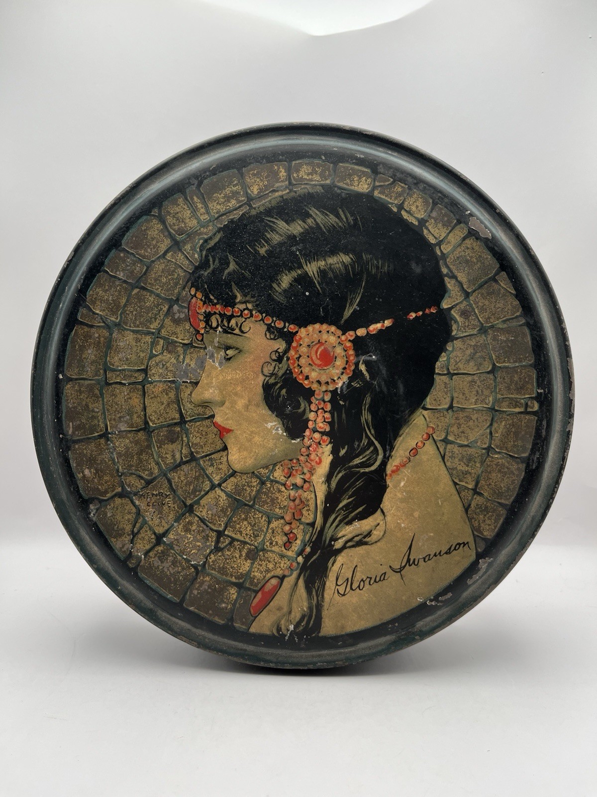 Vtg Art Deco Tin Gloria Swanson, Henry Clive-Canco Beautebox RARE 10” GC Vtg Art Deco Tin Gloria Swanson, Henry Clive-Canco Beautebox RARE 10” GC