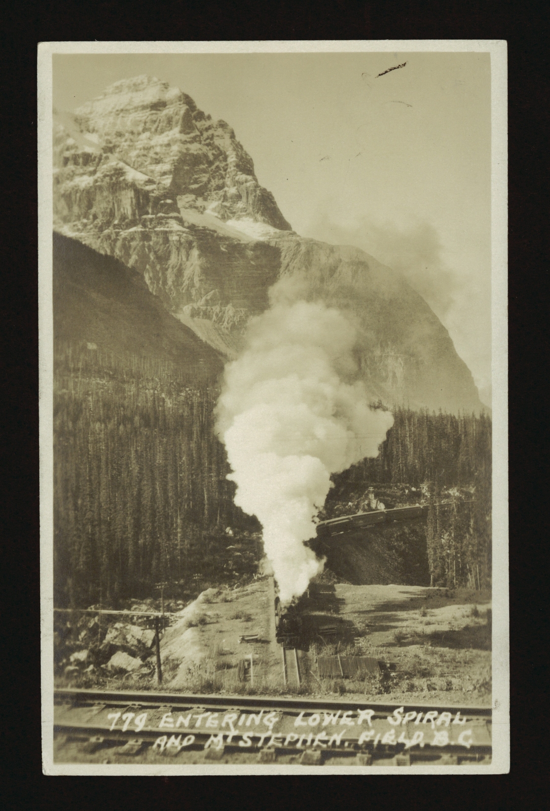 Entering Lower Spiral Tunnel and Mt Stephen Field BC CPR passenge- Old Photo