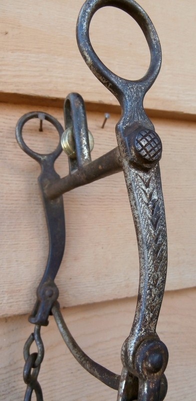 Antique August Buermann Horse Curb Bit original 11 in. Old Rein Chains