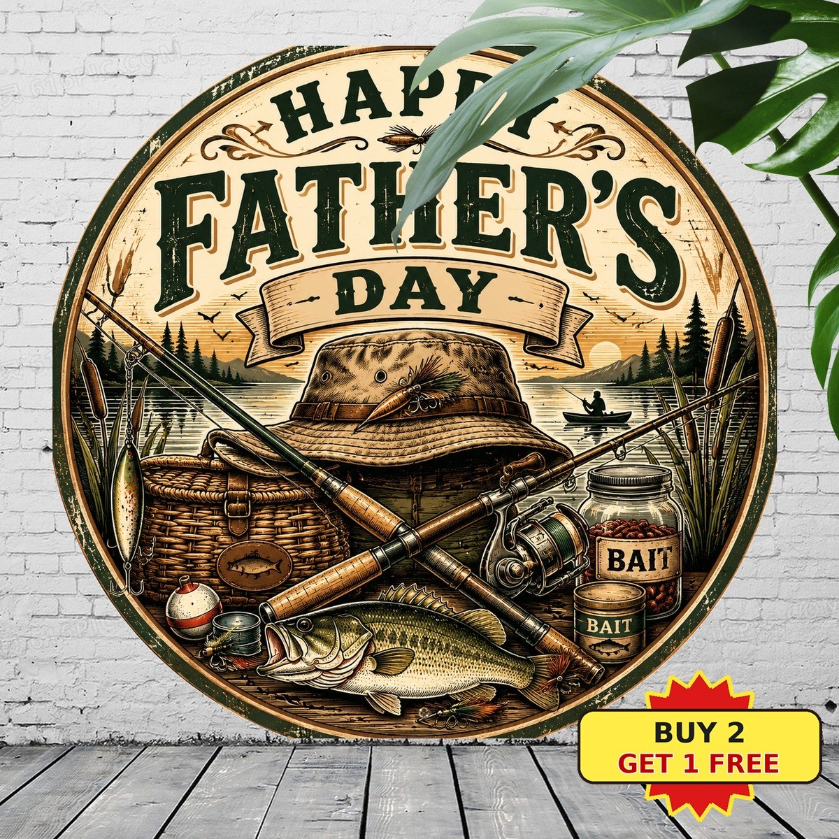 Fathers Day Street Sign Farmhouse Style Dad Gift Round Metal Plaque 8x8