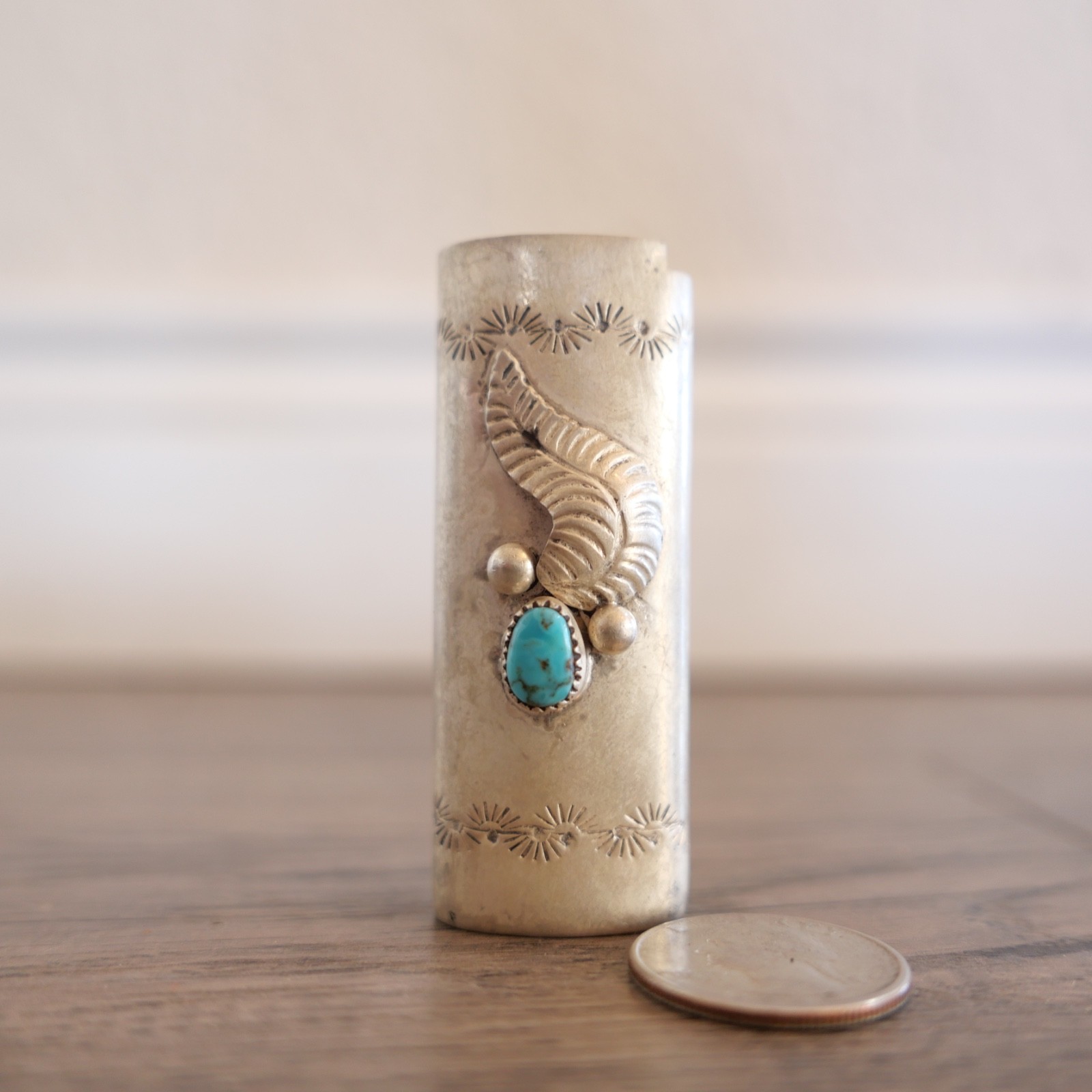 Vintage Navajo Sterling Silver Turquoise  Lighter Case Holder Sleeve 