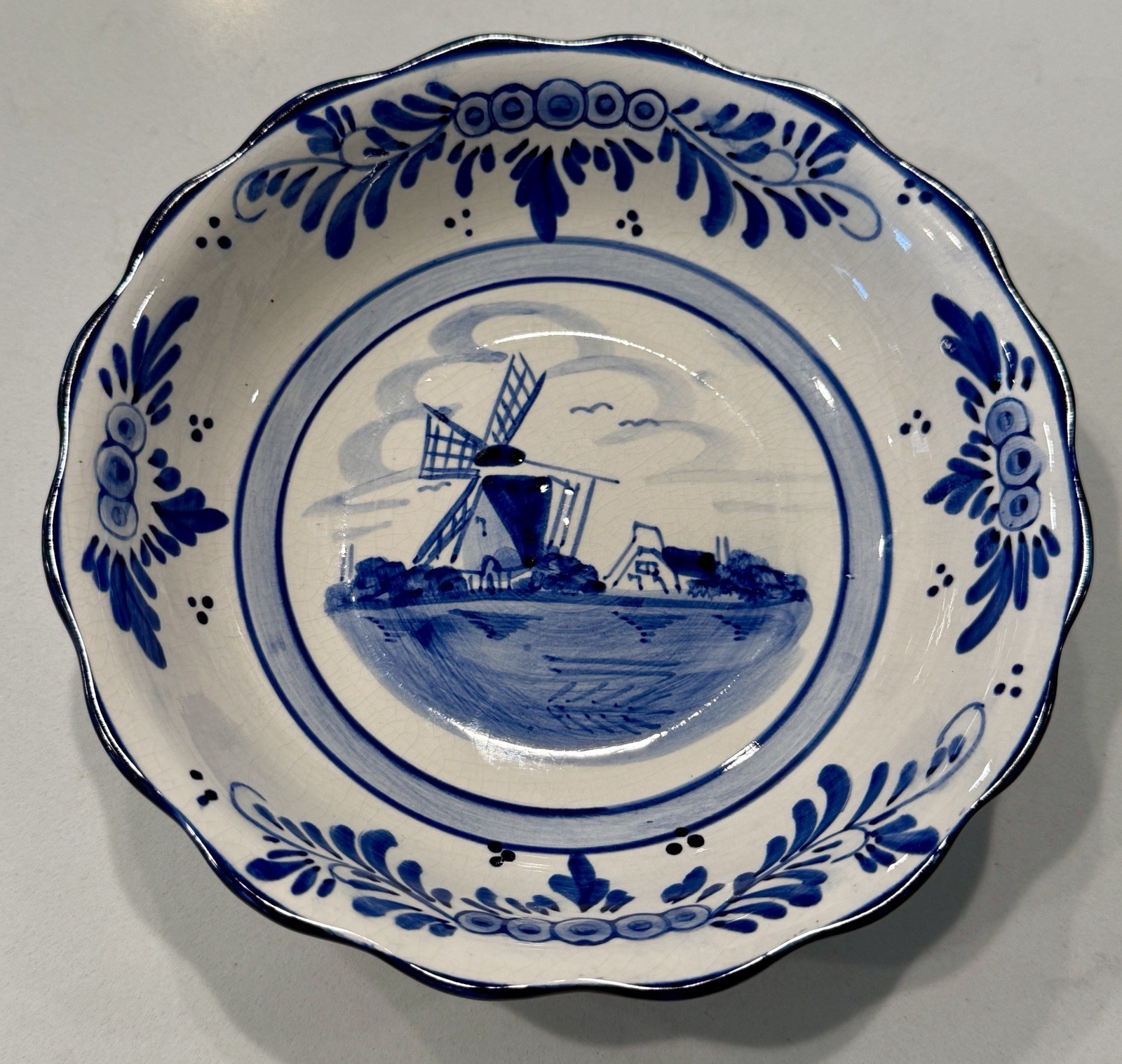 Vintage Delft Blue Hand painted 6” Bowl Windmill Very Good Vintage Delft Blue Hand painted 6” Bowl Windmill Very Good