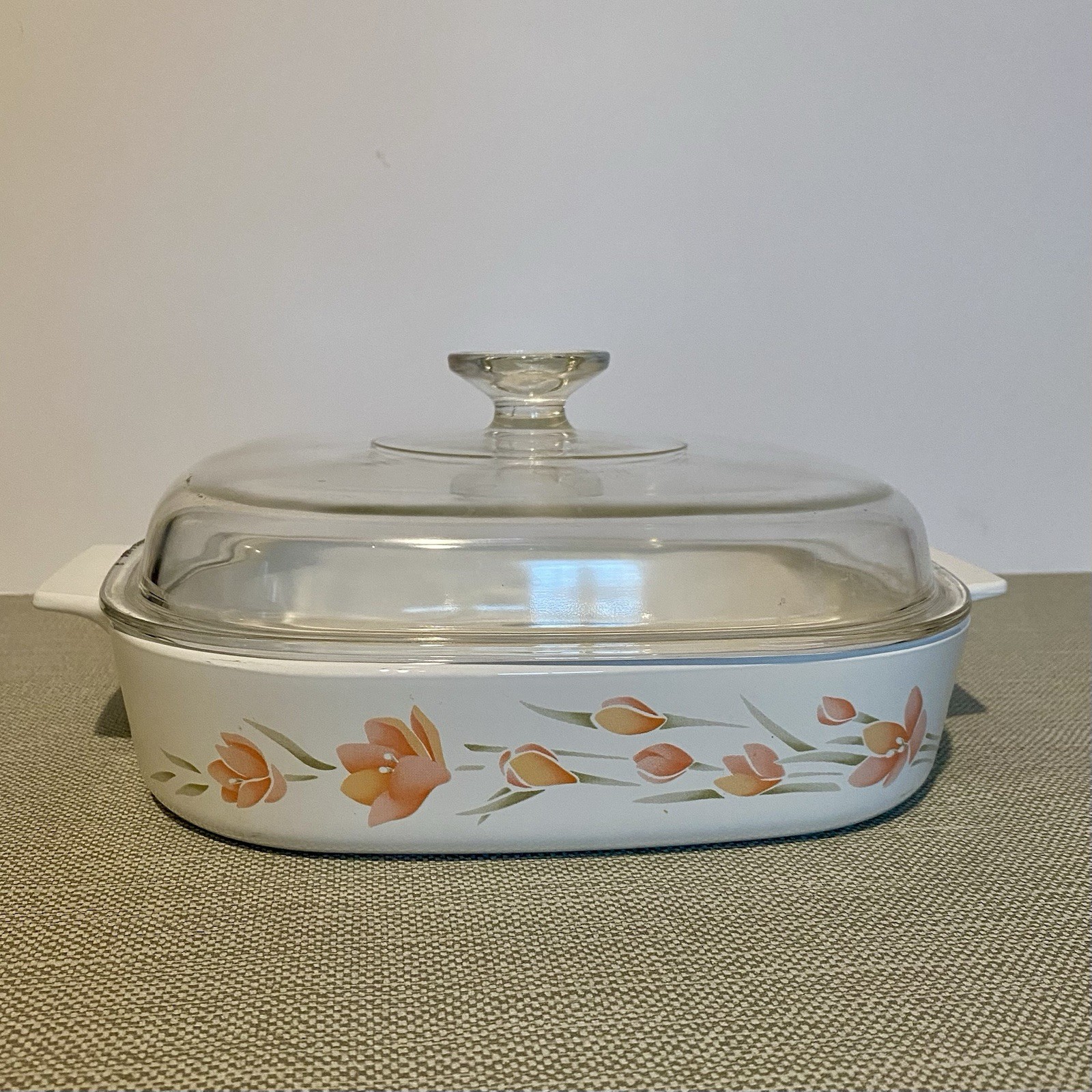 Vintage Corning Ware Peach Floral Casserole Dish A-10-B w/A12C Lid 2.5 Liter Vintage Corning Ware Peach Floral Casserole Dish A-10-B w/A12C Lid 2.5 Liter