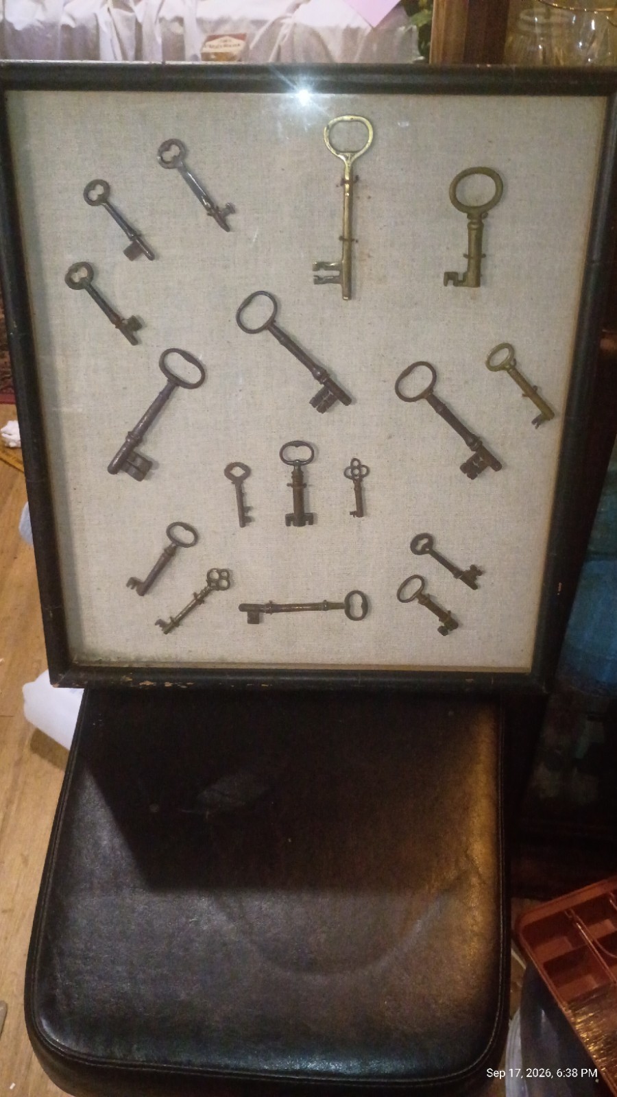 Vintage Antique Skeleton Lock & Keys in Wall Display Frame 17. 25 Vintage Antique Skeleton Lock & Keys in Wall Display Frame 17. 25