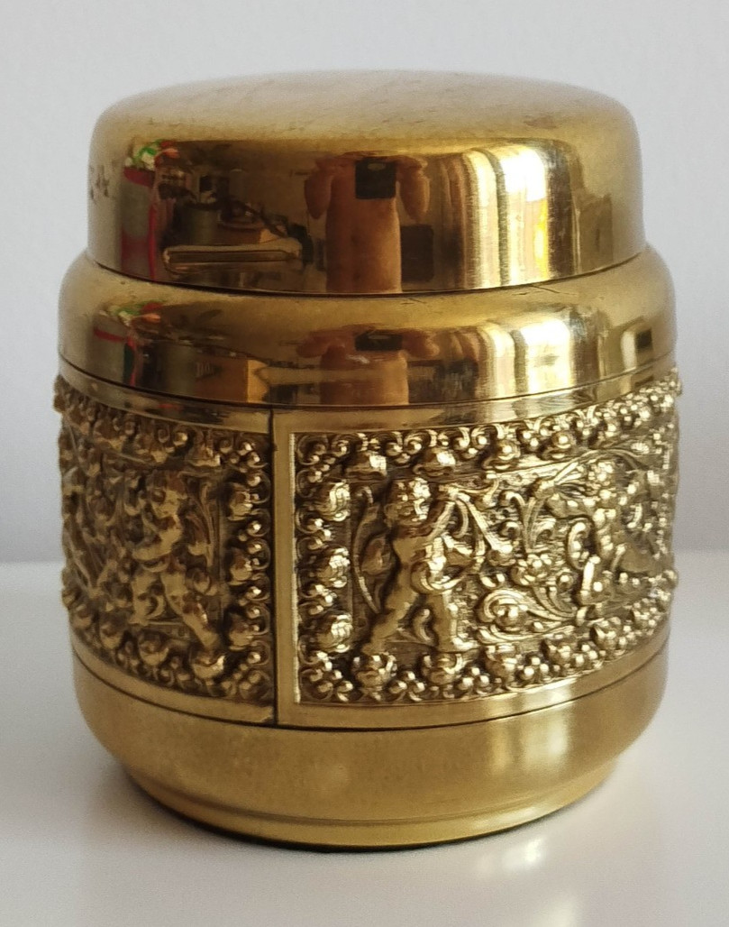 Vintage Brass Pop Up Cigarette Dispenser Holder Box Ornate 1960’s Erhard & Sohne