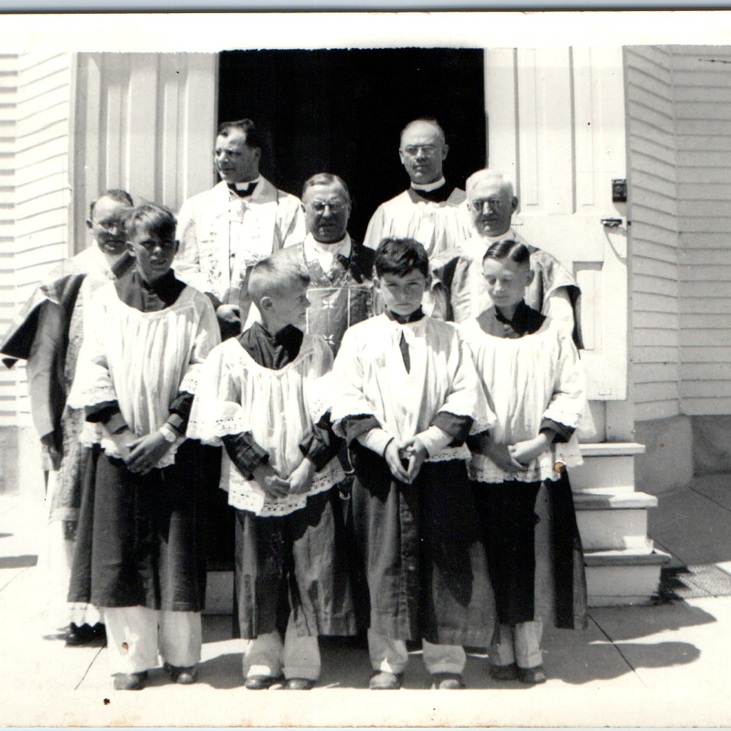 c1940s Altar Boys Priests Catholic Church 6\' Snapshot Photo Vestments Clergy Vtg c1940s Altar Boys Priests Catholic Church 6\' Snapshot Photo Vestments Clergy Vtg