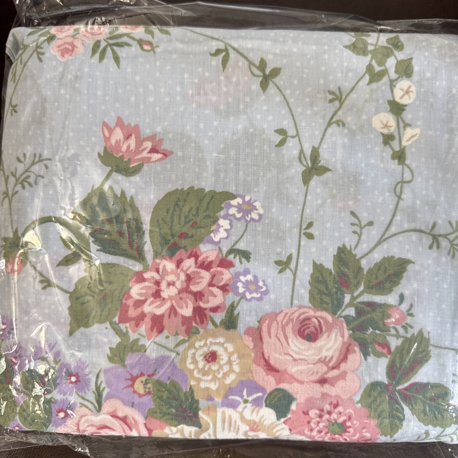 Vtg NOS Danville Gracious Blue Floral Pink Purple Twin Sheet Set Cottage core
