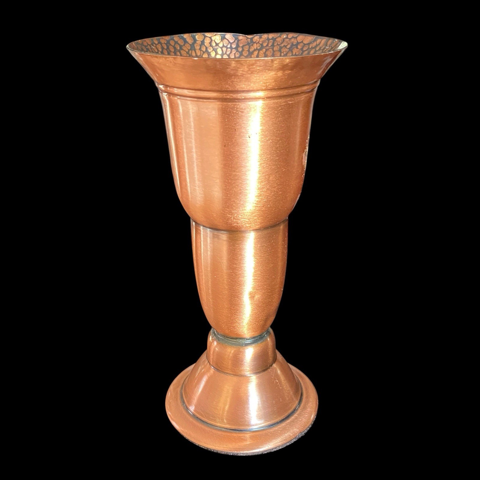 Hammered Solid Copper Trumpet Pedestal Vase Vintage Flared Rim Arts & Crafts