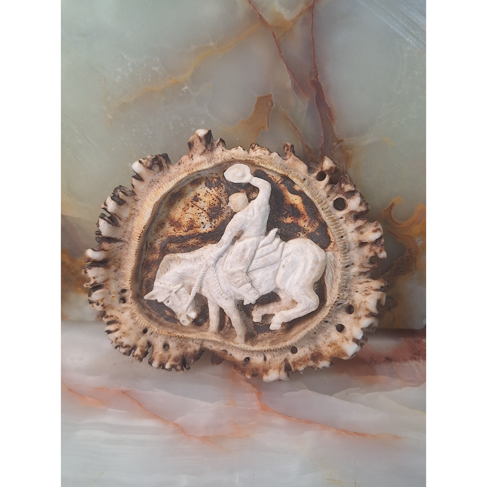 1982 Ben C Barto Carved Elk Horn Belt Buckle #141 Western Folk Art - Stunning