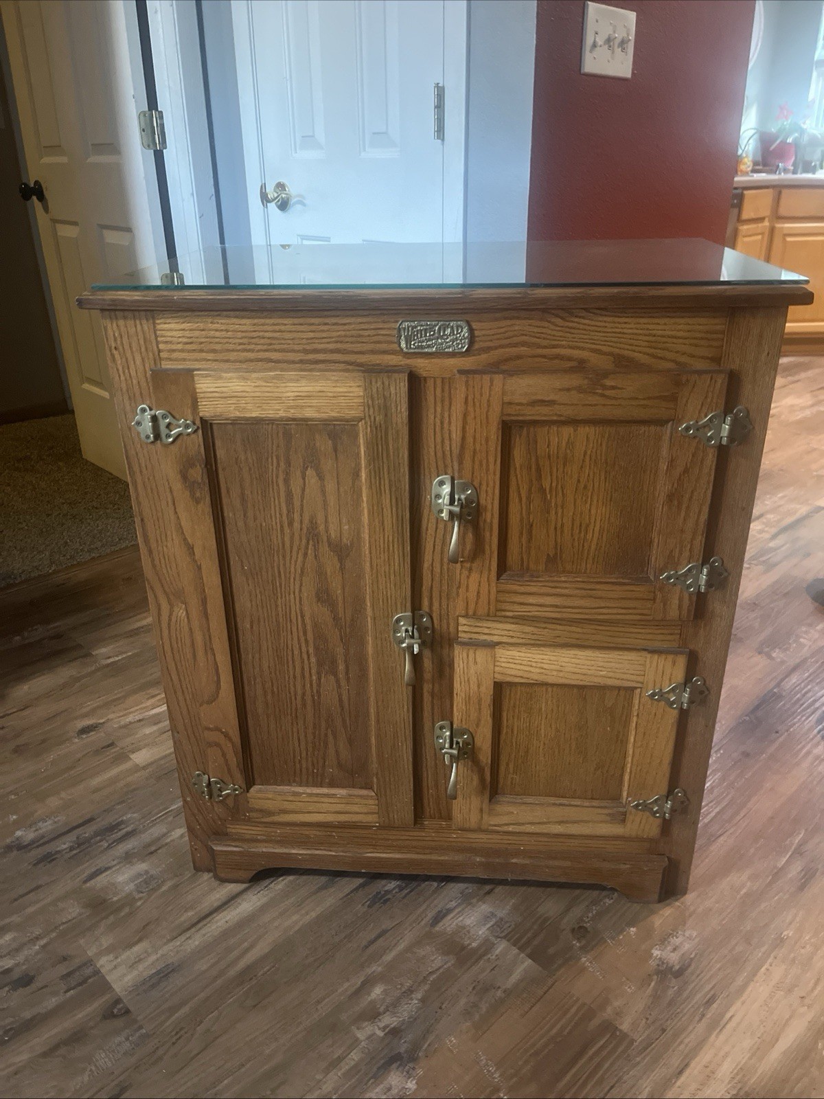 Vintage White Clad Oak Wood Ice Box Cabinet Chest End Table Furniture Cabinet
