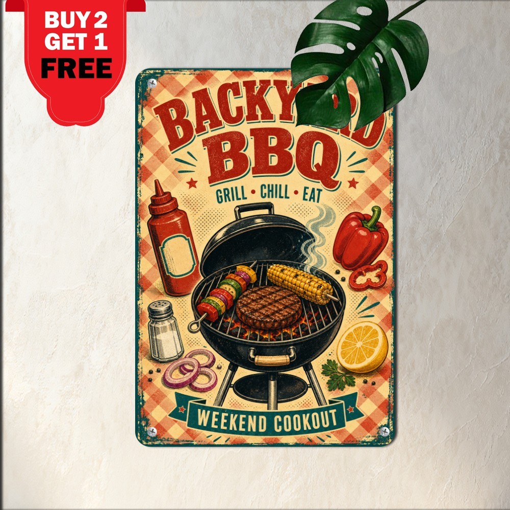 Barbecue Smokehouse Grill Master Chef Retro Metal Tin Sign Wall Plaque