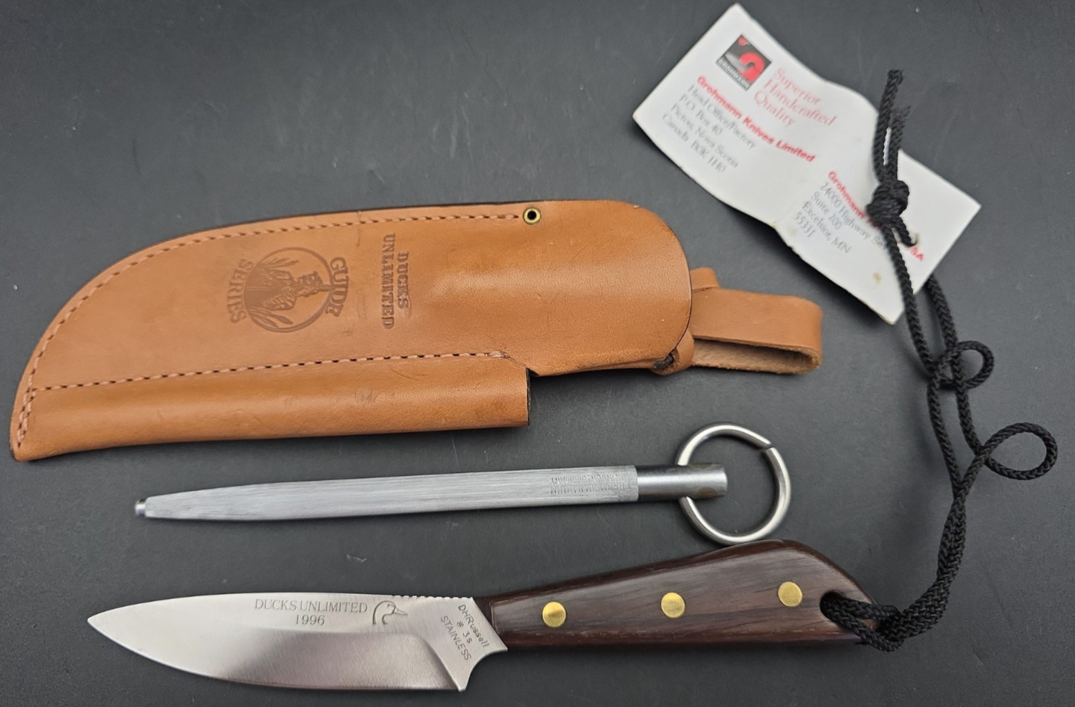 Grohmann D.H. Russell#3Canadian Belt Knife W/ Steel Sharpener & Sheath Rare Grohmann D.H. Russell#3Canadian Belt Knife W/ Steel Sharpener & Sheath Rare