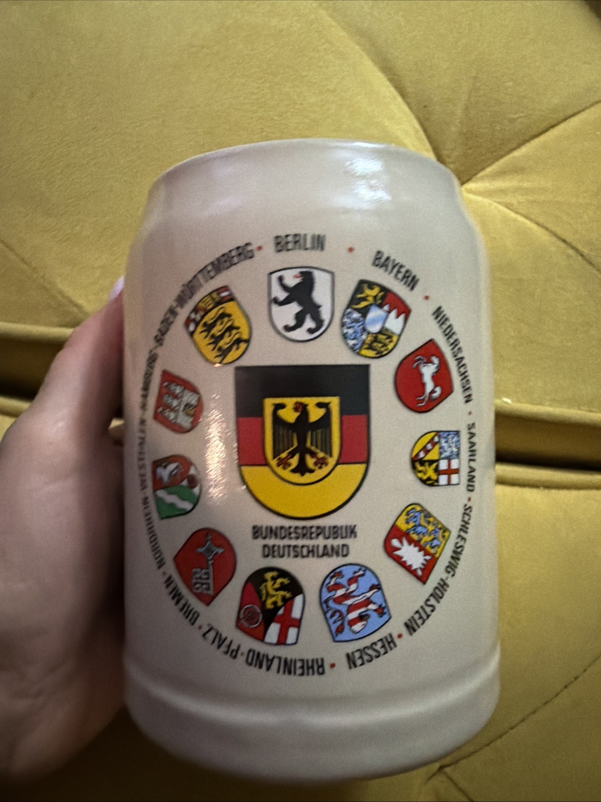 German Beer Stein 0.5L Kulmbacher Deutschland Crest Mug Ceramic Vintage 1970-90s