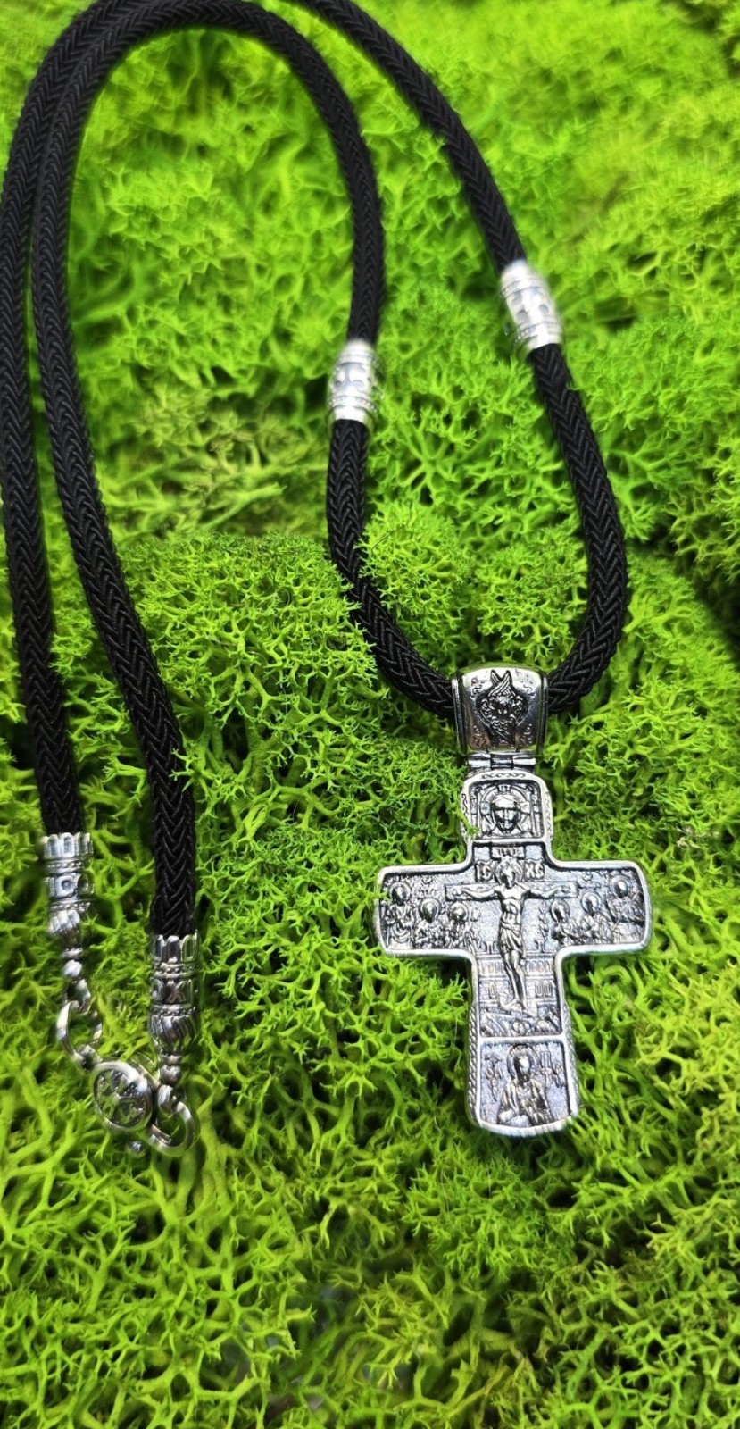 Russian Greek Orthodox Silver 925 Body Cross with silk cord Russian Greek Orthodox Silver 925 Body Cross with silk cord