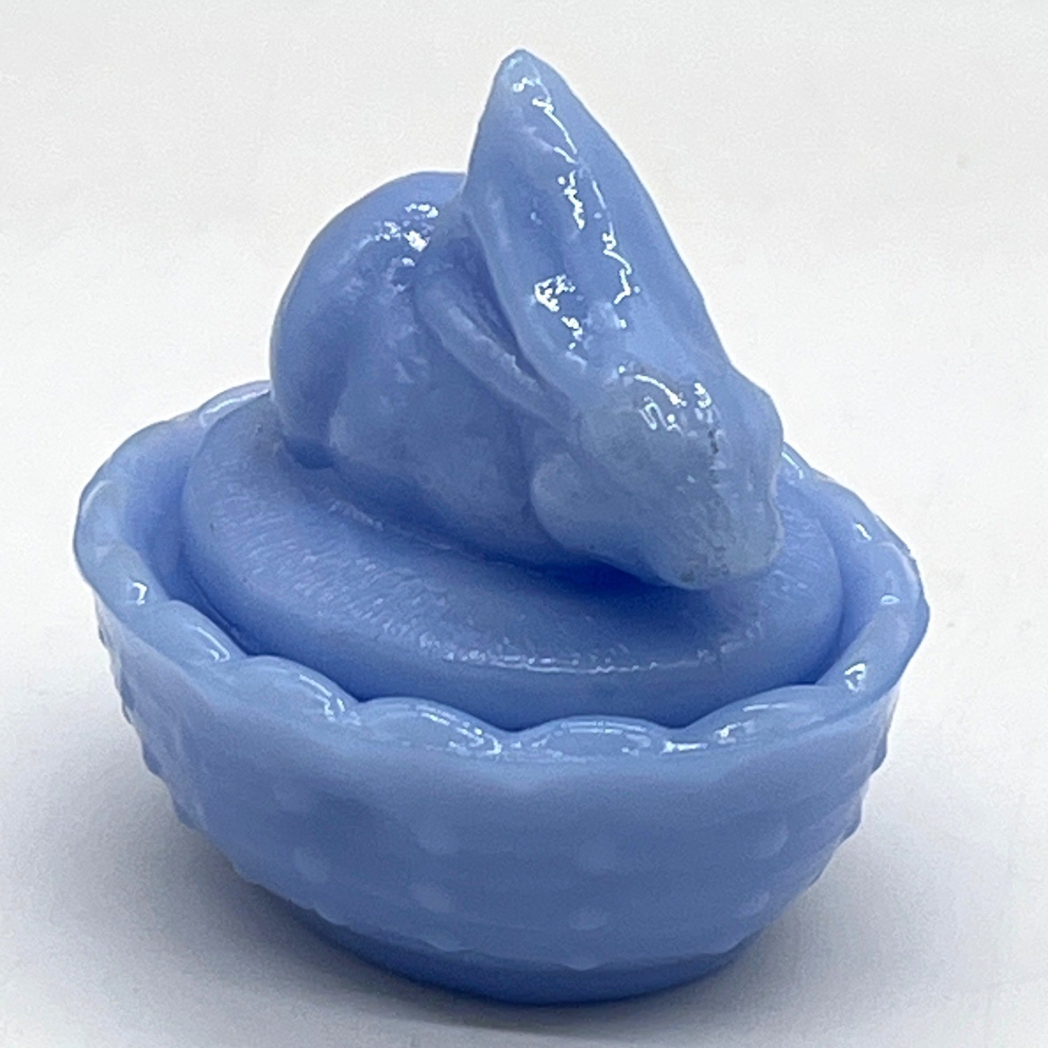 Vintage Blue Milk Glass Bunny on Nest Salt Cellar Easter Spring Decor Vintage Blue Milk Glass Bunny on Nest Salt Cellar Easter Spring Decor
