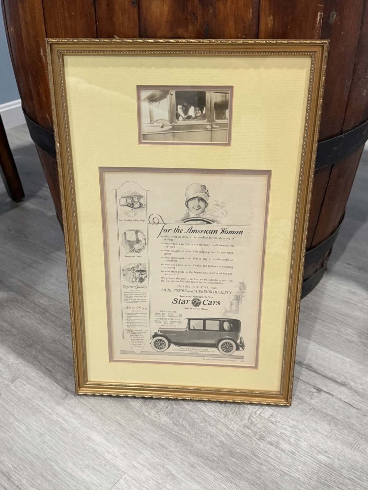 Framed Vintage 1920s Star Cars Print Ad Durant Motors Photo Woman Driver