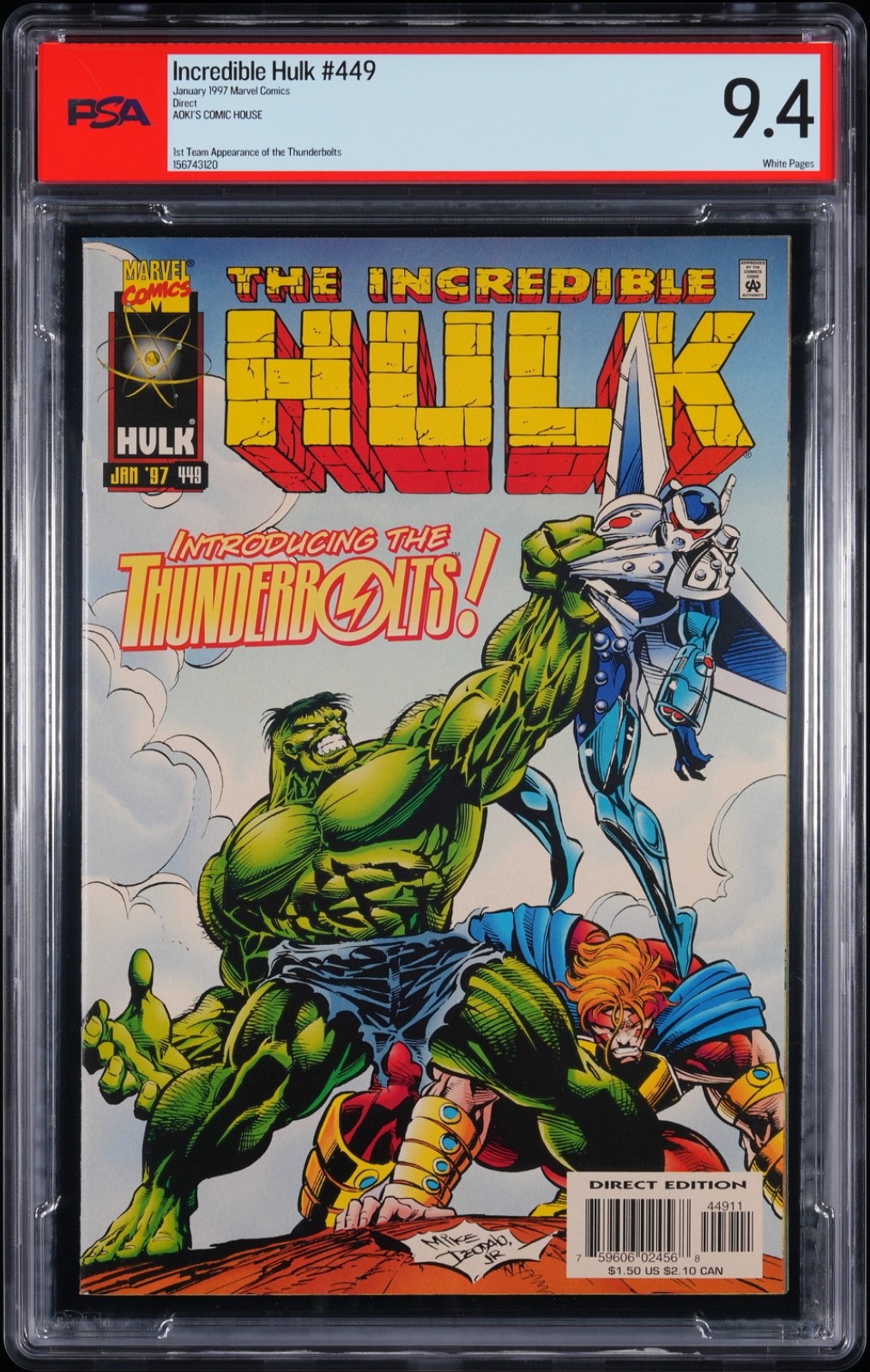 Incredible Hulk #449 PSA 9.4 1997  1st app. Thunderbolts (Aoki\'s Comic House)